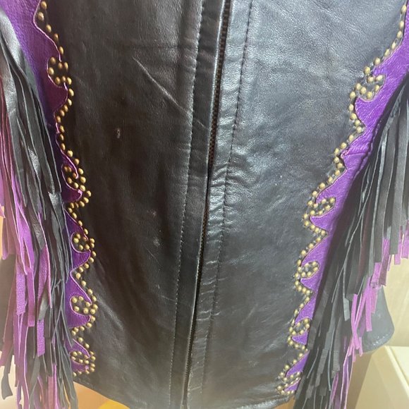 Vance Leathers USA leather black and purple fringe studded vest retro size 2XL - Picture 4 of 11